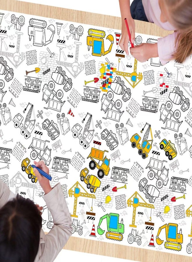 Litmitfu 1 Pack Construction Coloring Table Cloth for Kids - Giant Construction Theme Color-in Paper Poster, Dump Truck Painting Activity Tablecloth for Construction Birthday Party Supplies Favors, 54 x 108 In - Image 1